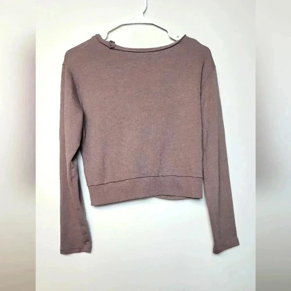 Aerie Brown Cropped Twisted Front Knot Long Sleeve Crop Top Sweatshirt Size S - Picture 2 of 2